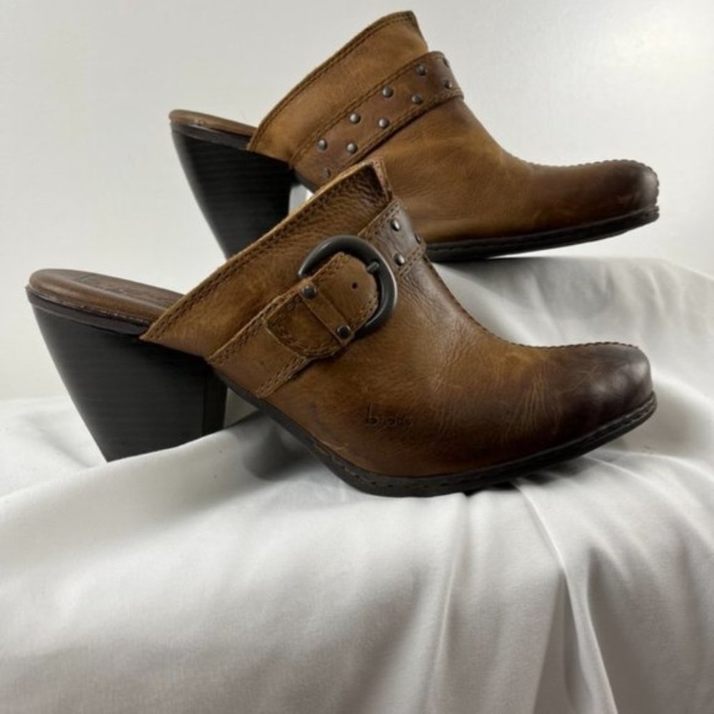 Born Concept Brown Leather Distressed-Look Mules